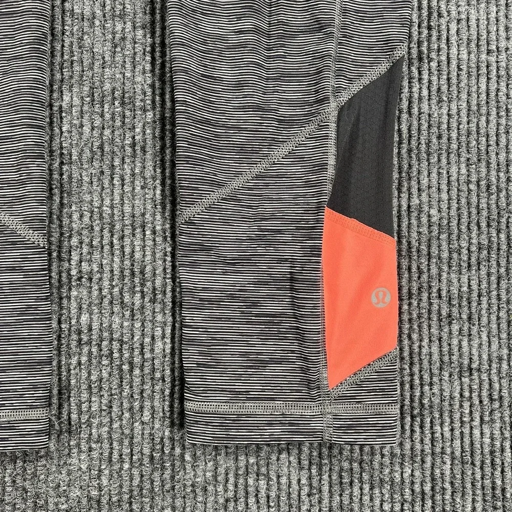 Lululemon Pants Womens 8 Gray Black Orange Speed Tight Leggings Striped Athletic - Picture 5 of 16